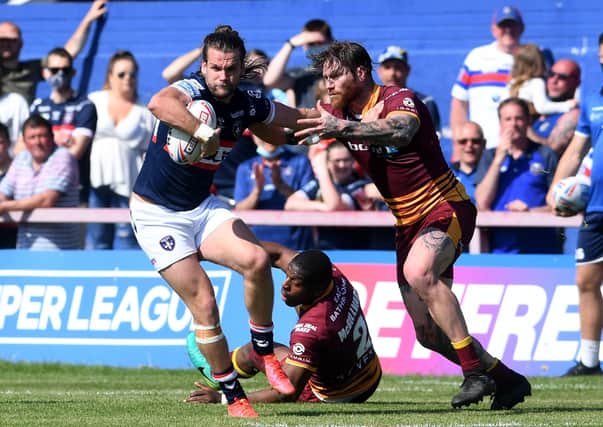 Wakefield Trinity winger Liam Kay scored two tries in the win over Huddersfield Giants. Picture: Simon Hulme/JPIMedia.