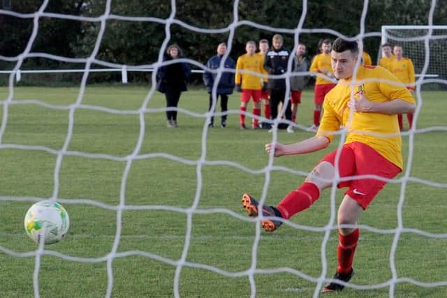 Aberford Albion goalscorer, Liam Thompson. Picture: Steve Riding.