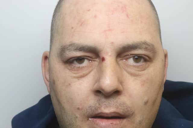 Burglar Lee Thorpe was caught by staff at Currys PC World store at Crown Point in Leeds.
