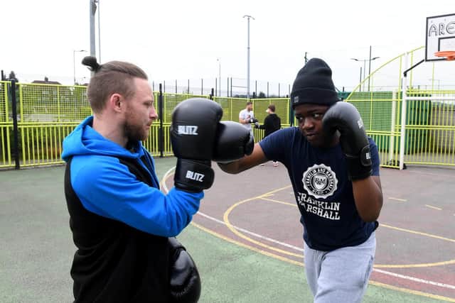 Student Shariff Salam with Danny Jessop doing boxing training at Southway.