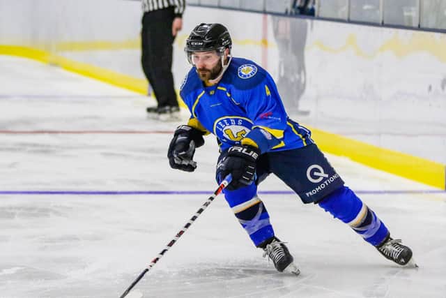 SOLE FOCUS: Defenceman Sam Zajac, pictured in action for Leeds Chiefs during the 2019-20 NIHL National season.
Picture courtesy of Mark Ferriss.