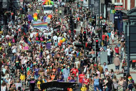 Under the Equality Act, it is illegal to discriminate against someone on the basis of their gender identity. Pictured: Leeds Pride 2018