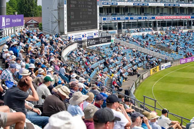 Good to be back: More than 2,000 spectators were allowed back into Emerald Headingley for the match against Sussex. LV County Championship. Picture Bruce Rollinson