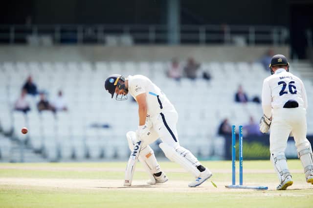SO CLOSE: Yorkshire's Dawid Malan of reacts after being bowled by Sussex's Jack Carson for 199. Picture by John Clifton/SWpix.com