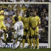 BEAUTY: Leeds United's Eddie Lewis puts his free-kick into the top right corner in the Coca-Cola Championship semi-final first leg play-off against Preston North End at Elland Road on May 5, 2006. Photo by Alex Livesey/Getty Images.