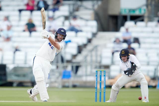 LEADING MAN: Dawid Malan drives through the covers on his way to reaching 150 at Headingley against Sussex. Picture by John Clifton/SWpix.com