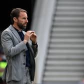 LOOKING ON: England boss Gareth Southgate during Sunday's final Euros warm-up friendly against Romania at the Riverside. Photo by PAUL ELLIS/POOL/AFP via Getty Images.