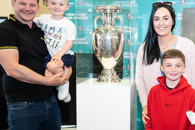 Football fans in Leeds have had a once-in-a-lifetime opportunity to have their photo taken with the UEFA EURO 2020TM trophy in the city.