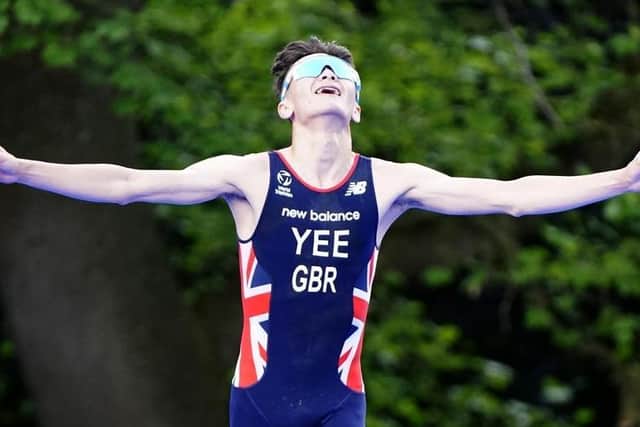Alex Yee at the finish line in Roundhay Park (photo: PA / Danny Lawson).