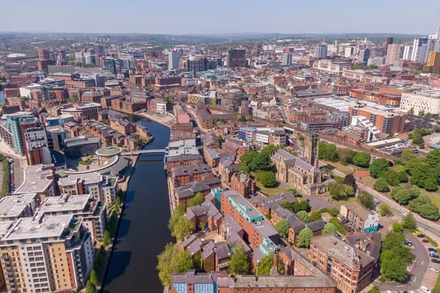 Pictured, Leeds City Centre in Yorkshire with Leeds Minster and River Aire. Leeds Libraries has teamed up with British Libraries to help small businesses transform, future-proof and grow in Leeds, Bradford, Calderdale, Kirklees and Wakefield. Photo credit: stock.adobe.com