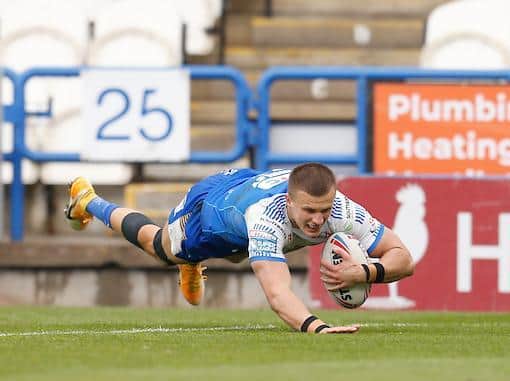 Ash Handley's only try of the season so far came in Rhinos' defeat at Huddersfield last month. Picture by Ed Sykes/SWpix.com.