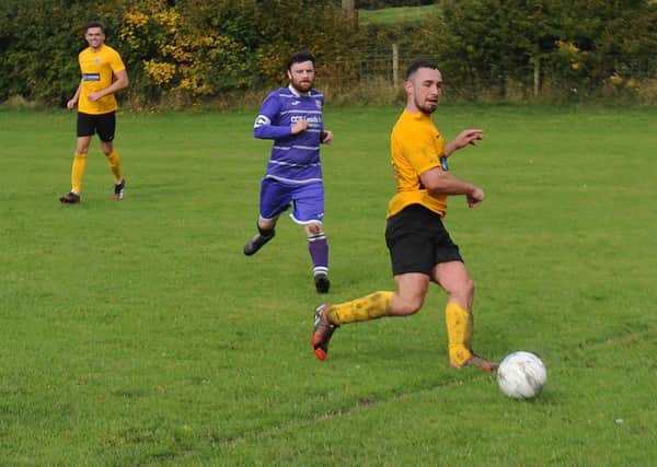 Sam Simkins, pictured in action against Amaranth Crossgates last year, scored twice in North Leodis' 2-1 Leeds Combination League Division 4 win over Kippax Old Boys. Picture: Steve Riding.