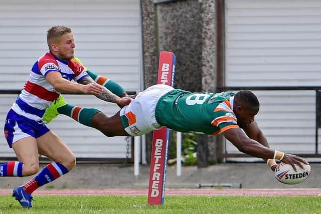 Alex Brown scored two tries on his Hunslet debut agianst Rochdale. Picture c/o Hunslet RLFC.