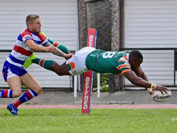 Alex Brown scored two tries on his Hunslet debut agianst Rochdale. Picture c/o Hunslet RLFC.