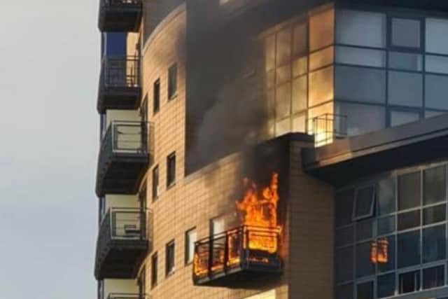 The balcony blaze at the Blue apartment block in Leeds