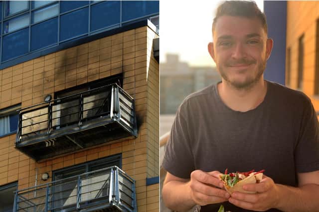 Resident Jamie Lake, 27, was cleaning a window on his balcony when he was alerted to the fire