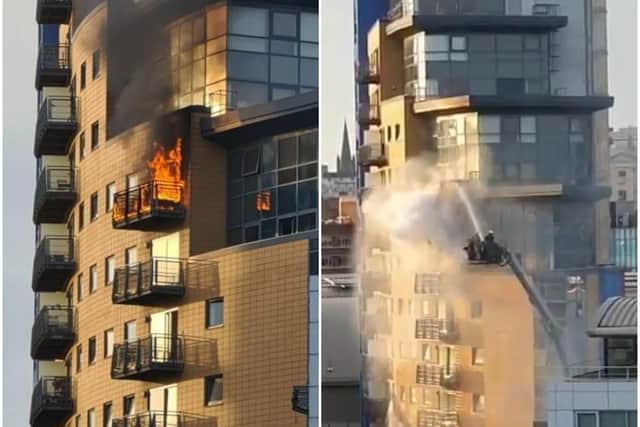 Fire breaks out at a block of flats off Granary Wharf in Leeds.