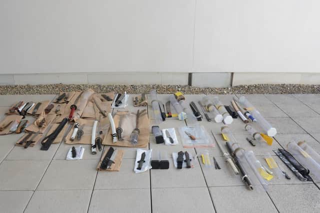 Weapons seized by police as part of an operation tackling gang members. Photo West Yorkshire Police.