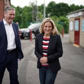 Labour party leader Sir Keir Starmer and Batley and Spen by-election candidate Kim Leadbeater tour Batley Bulldogs' stadium. Photo: Getty Images