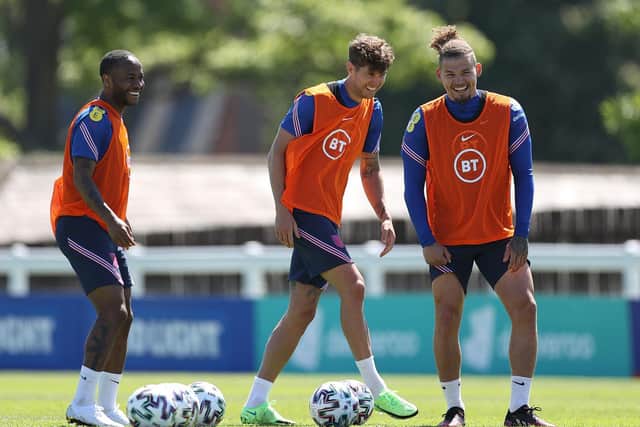 Leeds United midfielder Kalvin Phillips (right) in England training. Pic: Getty