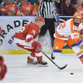 Defenceman Jordan Griffin, in action during his two-year apprenticship at Sheffield Steelers. Picture courtesy of Dean Woolley.