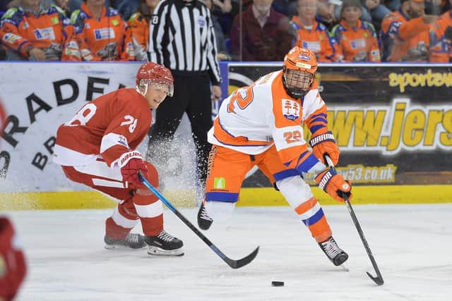 Defenceman Jordan Griffin, in action during his two-year apprenticship at Sheffield Steelers. Picture courtesy of Dean Woolley.
