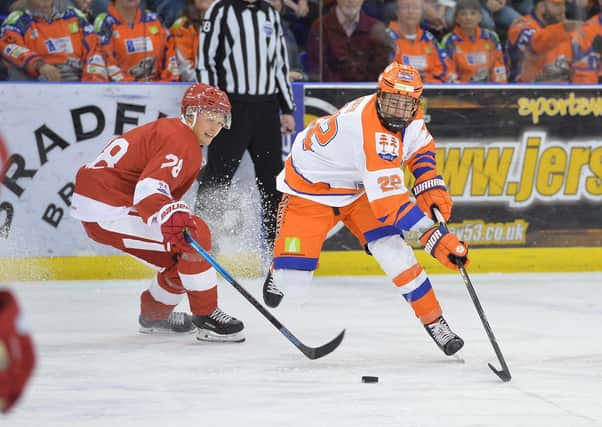 Defenceman Jordan Griffin, in action during his two-year apprenticship at Sheffield Steelers. Picture courtesy of Dean Woolley.