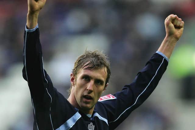 Rob Hulse celebrates equalising against Wigan Athletic during the FA Cup third round clash at the JJB Stadium in January 2006. PIC: Getty