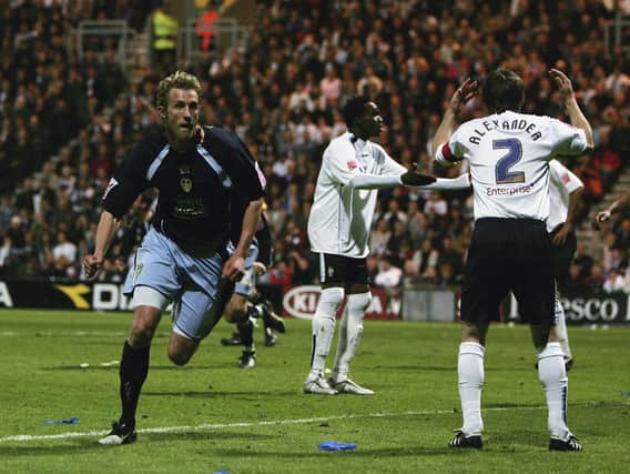Rob Hulse celebrates scoring against Preston North End during the Championship play-off semi-final second leg at Deepdale in May 2006. PIC: Getty