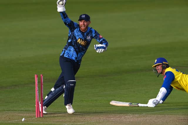 NOT QUITE:  Yorkshire wicketkeeper Jonny Bairstow appeals for a run out at Emirates Riverside. Picture: Stu Forster/Getty Images