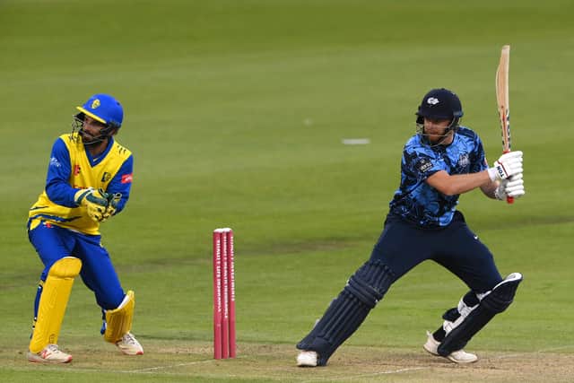 LEADING THE CHARGE: Yorkshire’s Jonny Bairstow vuts behind square on his way to 67, but it wasn’t enough to see the visitors home at Durham. Picture: Stu Forster/Getty Images