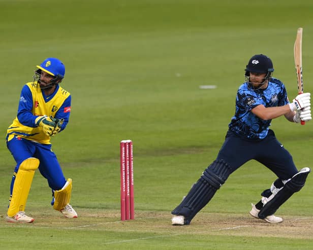 LEADING THE CHARGE: Yorkshire’s Jonny Bairstow vuts behind square on his way to 67, but it wasn’t enough to see the visitors home at Durham. Picture: Stu Forster/Getty Images