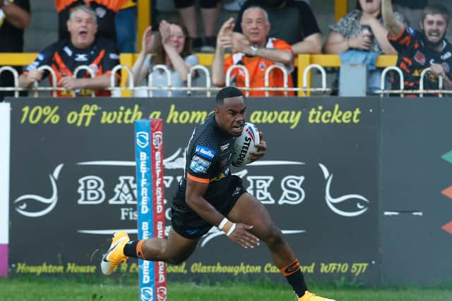 DEBUT TRY: Castleford Tigers' Jason Qareqare scored 45 seconds into his professional debut. Picture: Ed Sykes/SWpix.com
