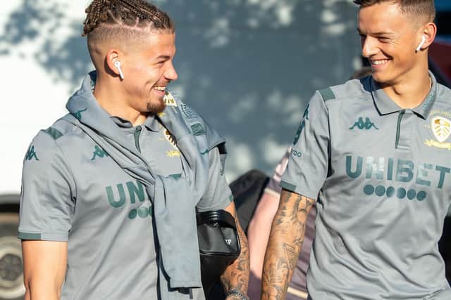 INSTANT CONNECTION: Between Kalvin Phillips, left, and Ben White, from the very first day of White's loan spell at Leeds United from Brighton. Picture by Bruce Rollinson.
