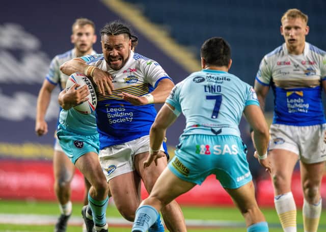 FUTURE WATCH: Konrad Hurrell on the charge for Leeds Rhinos against Wakefield Trinity.  Picture: Bruce Rollinson