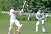George Myers on his toes on the way to 187, a knock that included 21 fours and 13 sixes for Rawdon at Aire-Wharfe Division 1 rivals Horsforth. Picture: Steve Riding.
