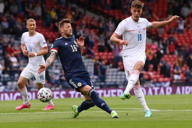STEADY START - Leeds United's Liam Cooper was heavily involved, particularly in the first half, for Scotland in their Euro 2020 defeat to the Czech Republic. Pic: Getty