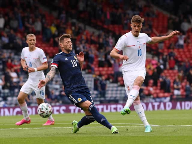 STEADY START - Leeds United's Liam Cooper was heavily involved, particularly in the first half, for Scotland in their Euro 2020 defeat to the Czech Republic. Pic: Getty