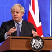 Prime Minister Boris Johnson delivers a briefing on the response to the coronavirus pandemic. Picture: Jonathan Buckmaster/Daily Express/PA Wire