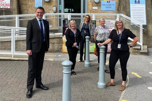 Minister for Welfare Delivery Will Quince visited HMP Leeds on Tuesday to meet Governor Steve Robson and got to see first-hand the work of the DWPs Prison Work Coach team (left to right) Donnella, Stacey, Andrea and Katie.