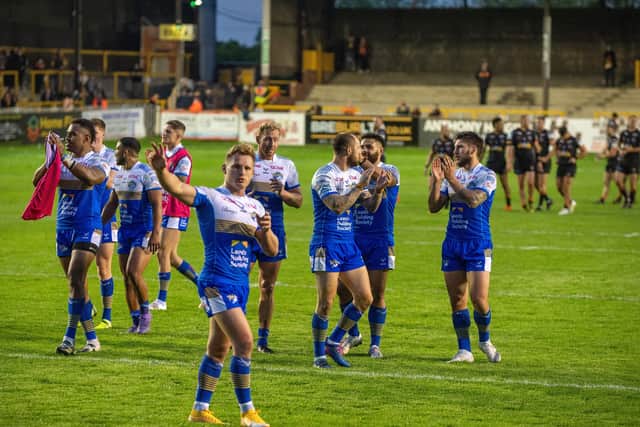 When will we see you again?: Richie Myler and the Rhinos at full-time at Castleford.