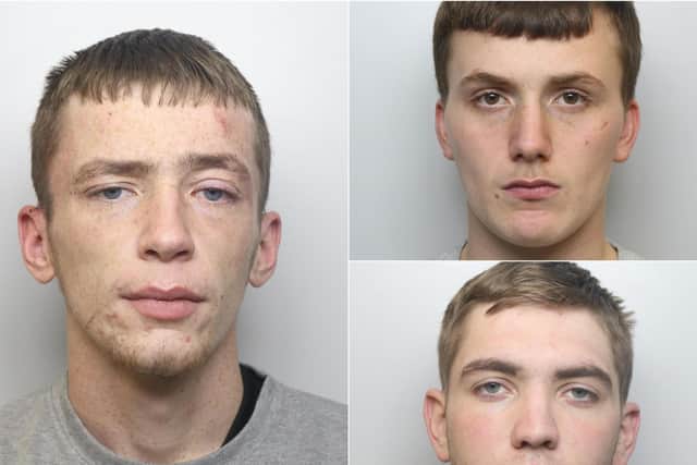 Harrison Hawkins (left), Jordan May (top right) and Matthew Rhodes have been sent to a young offender institution for their involvement in a conspiracy to burgle homes in Pudsey.