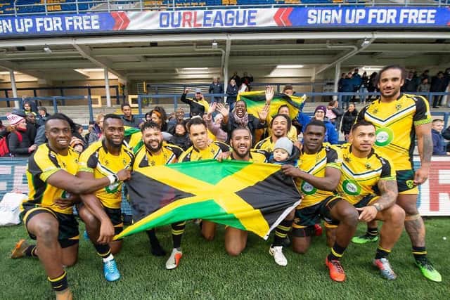 Jamaica players after thier Test against England Knights at Headingley in 2019. Picture by Allan McKenzie/SWpix.com.