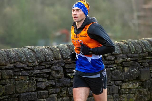 Kevin Sinfield during one of his seven marathons in seven days. Picture by Bruce Rollinson.
