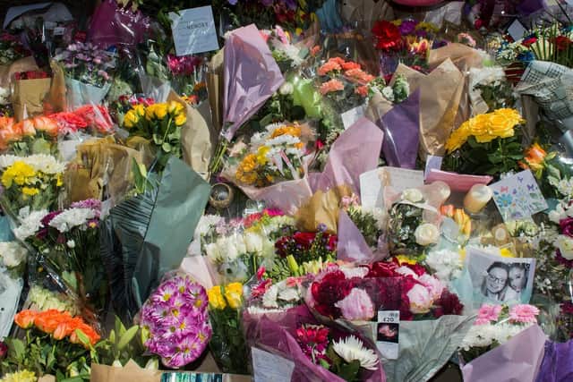 Floral tributes which were left outside the arena.