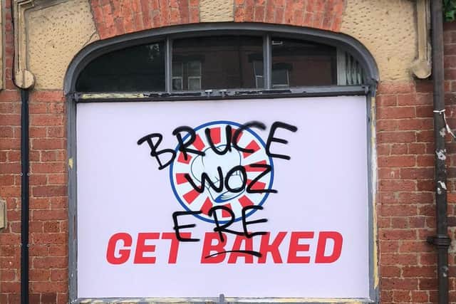 Viral takeaway Get Baked posted a photo online - which showed ‘Bruce woz here’ graffiti. It is part of the company’s personified cake marketing campaign - and was intentional.