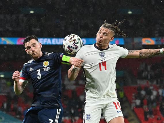 BORE DRAW - Early intensity drained out of England's Wembley clash with Scotland as the two sides settled for a 0-0 draw. Leeds United's Kalvin Phillips played 90 minutes to earn his 10th cap. Pic: Getty
