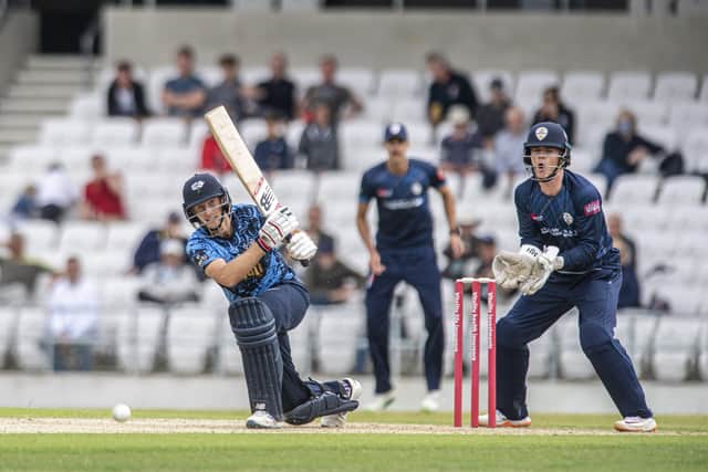 Yorkshire's Joe Roots strikes for the boundary. Picture Tony Johnson
