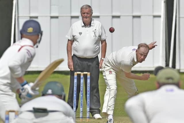 Tom Jenkinson, of Adel, runs in during his spell against Aire-Wharfe Divisino 2 rivals Pool that netted five wickets. Picture: Steve Riding.