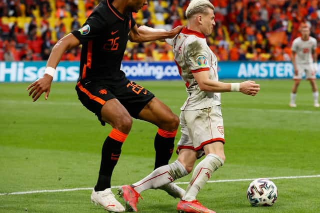 FULL PART - Leeds United's Gjanni Alioski was fully involved in North Macedonia's clash with the Netherlands, putting a huge amount of energy into his performance during the defeat. Pic: Getty